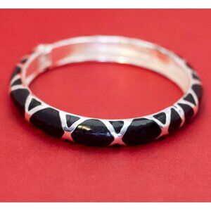 7 inch, Vintage Zebra Black Silver Tone Hinged Bangle - F41